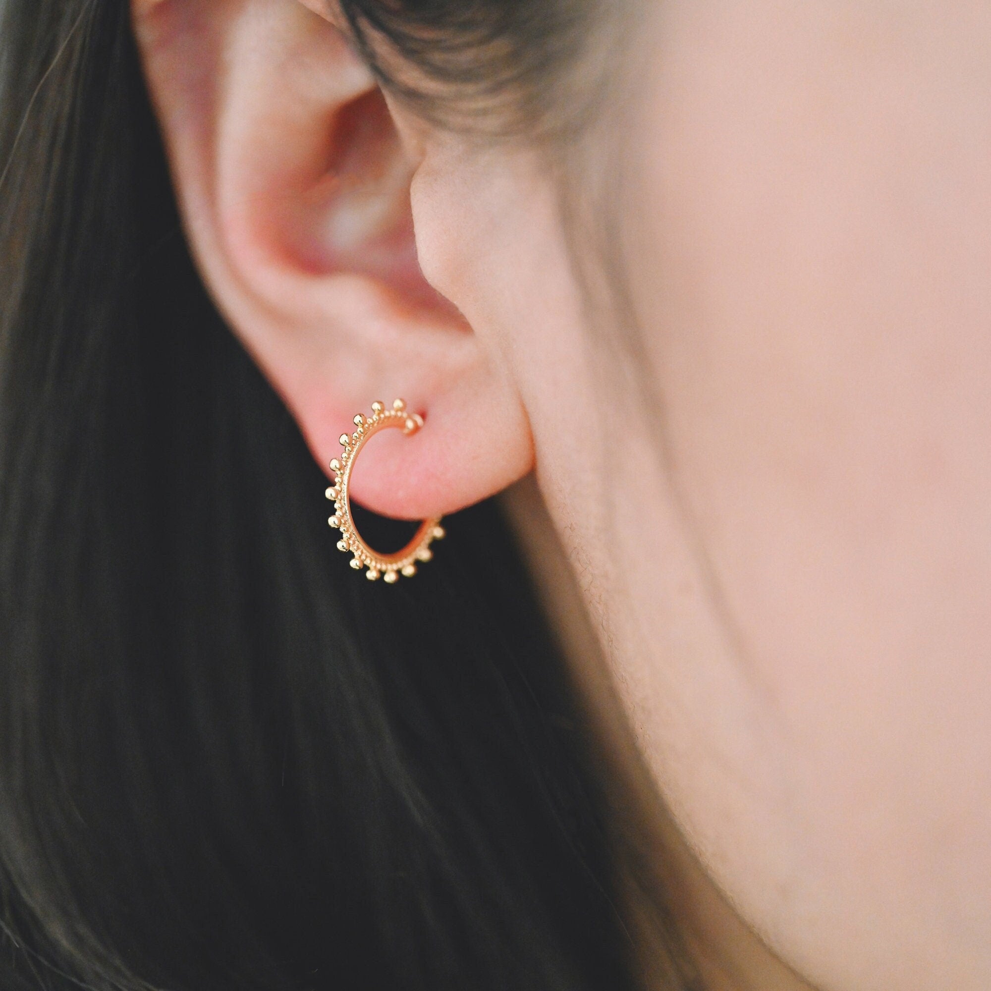 10pcs Gold Round Circle Ear Posts 15mm, Gold plated Brass, Dainty Geometric Hoop Stud Earrings (GB-3734)